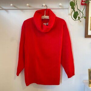Vintage Angora & Wool Red Knit Cowl Neck Sweater